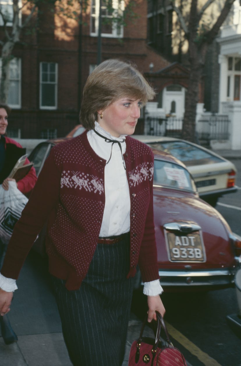 Princess Diana in a festive twin set.