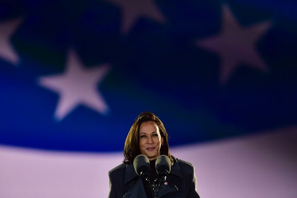 Kamala Harris, the first woman and first POC elected to the vice presidency during a speech
