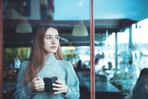 window, coffee, woman