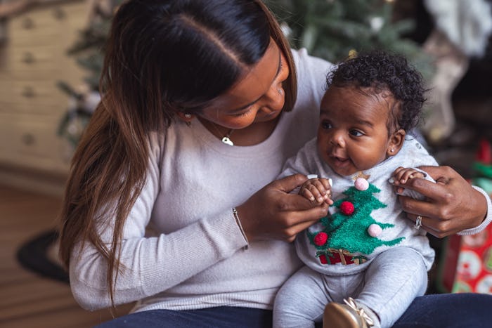 new mom and baby on christmas