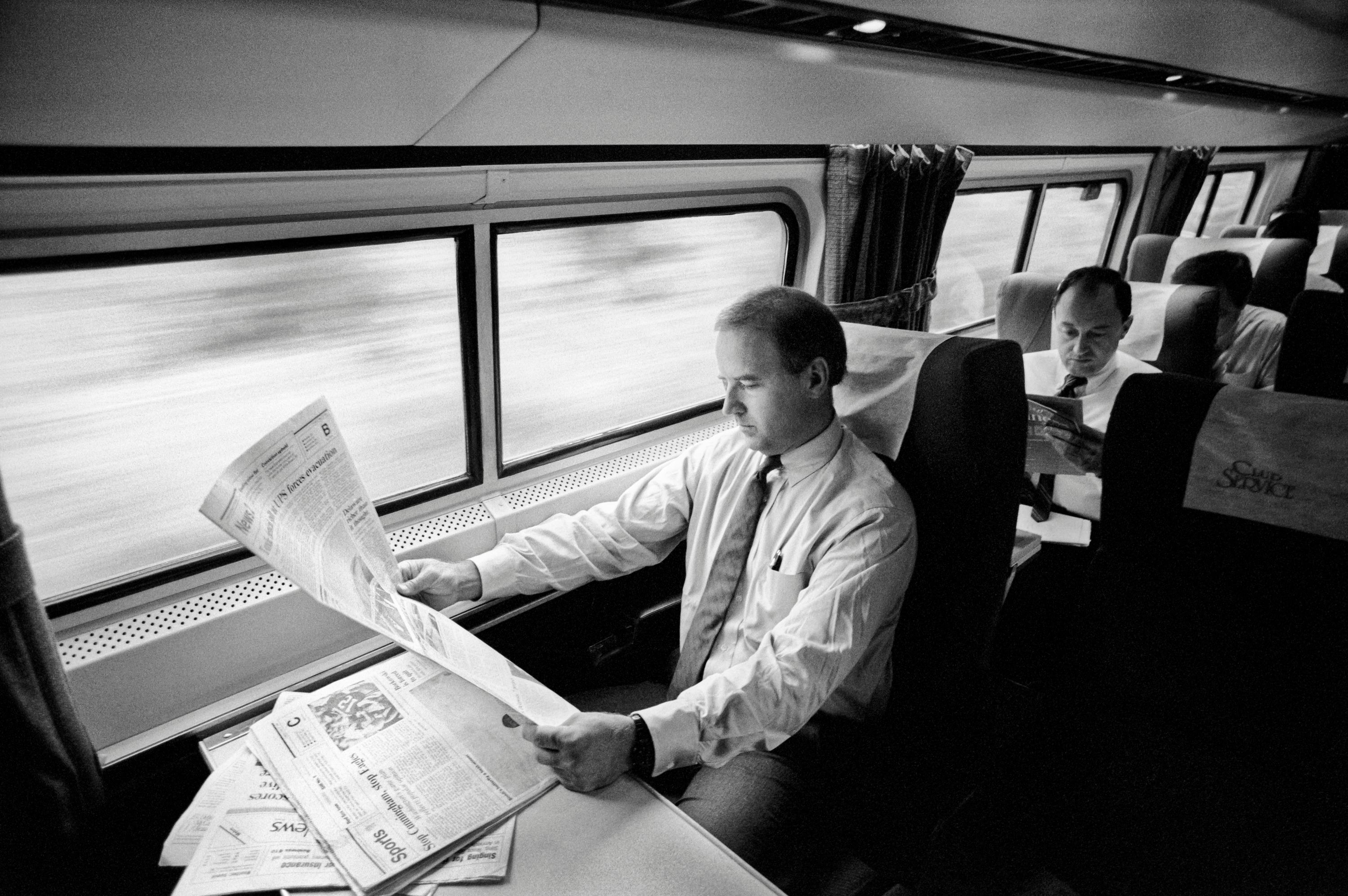 Joe Biden on the metro liner from Delaware to D.C. in 1988.