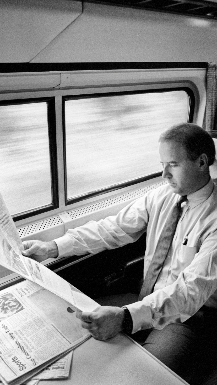 Joe Biden on the metro liner from Delaware to D.C. in 1988.