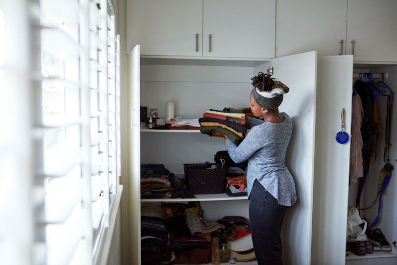 woman, organizing, cleaning, closet