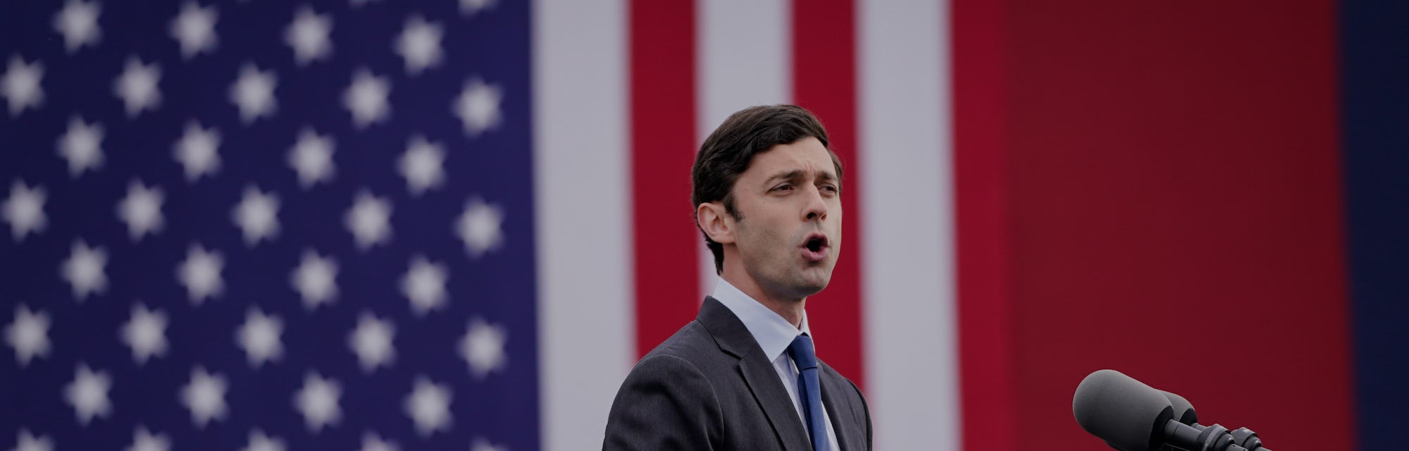 Jon Ossoff, candidate for Georgia Senate, speaking at a campaign rally.