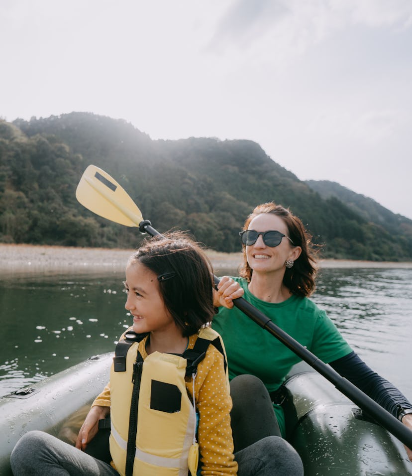 mom and daughter in kayak