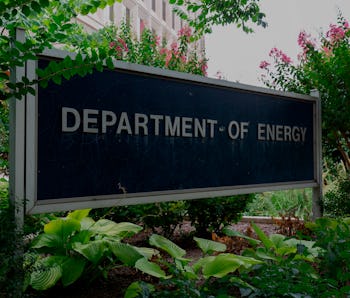 Department of Energy sign in front of headquarters.