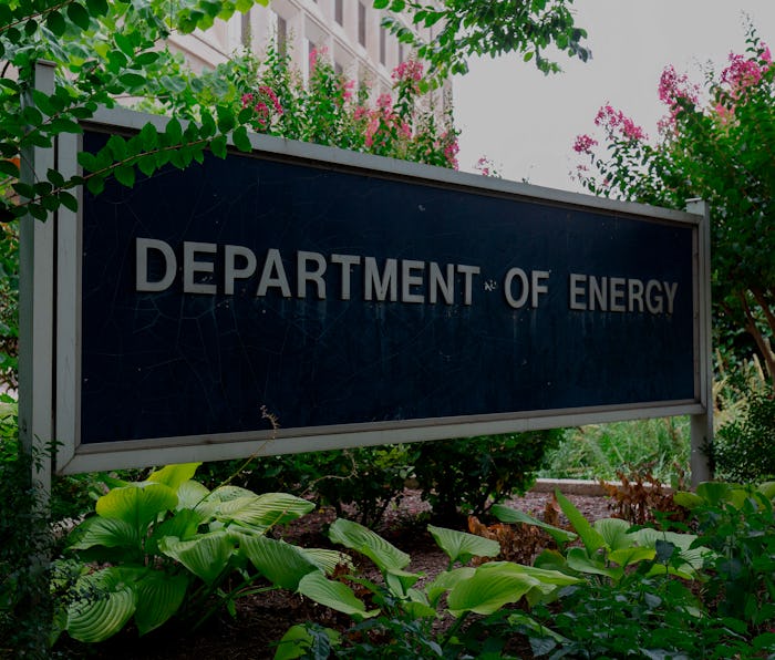 Department of Energy sign in front of headquarters.