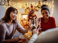 Three friends celebrate the holidays by posting pics with champagne captions for Instagram.