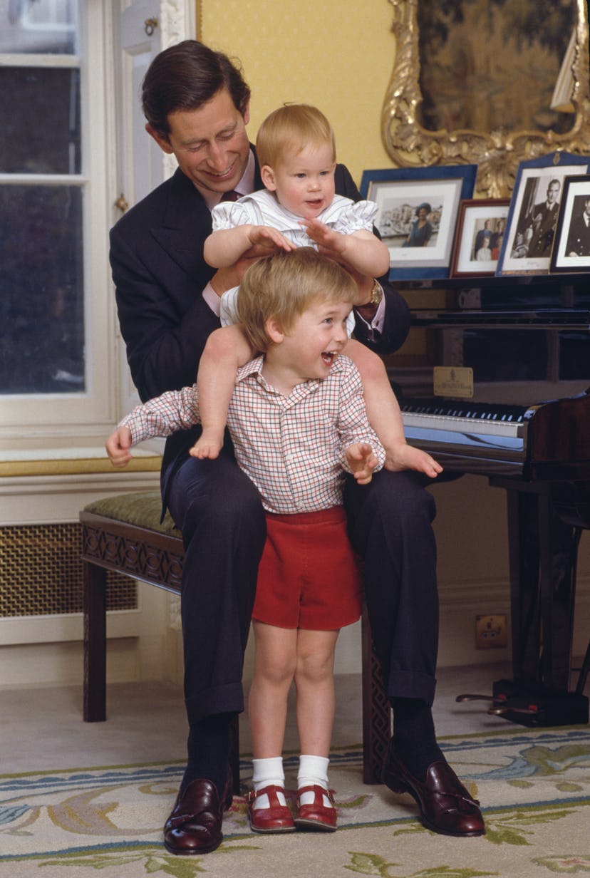 Prince William gives Prince Harry a lift in 1985.