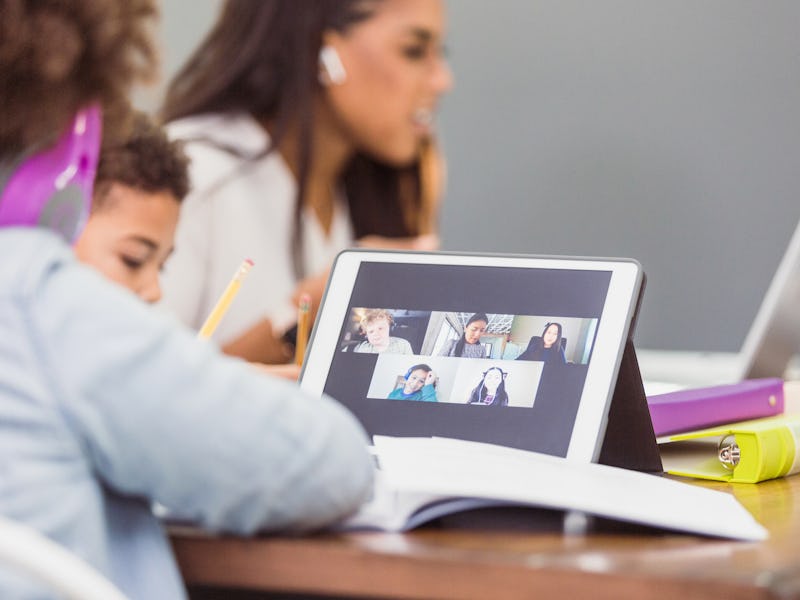 Video conference displayed on an iPad.
