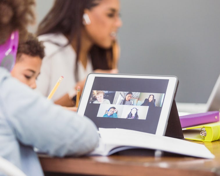 Video conference displayed on an iPad.