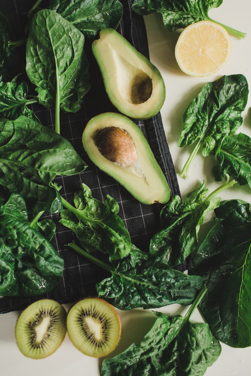 Avocado alongside other healthy greens.