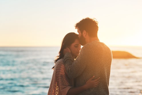 couple, beach, affection 