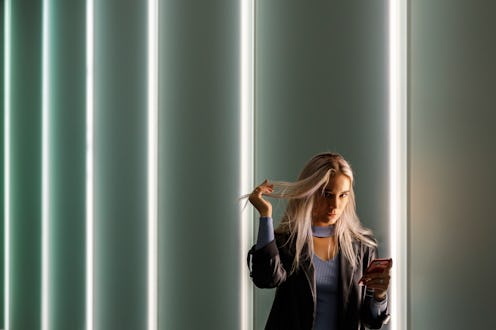 woman, hair, phone