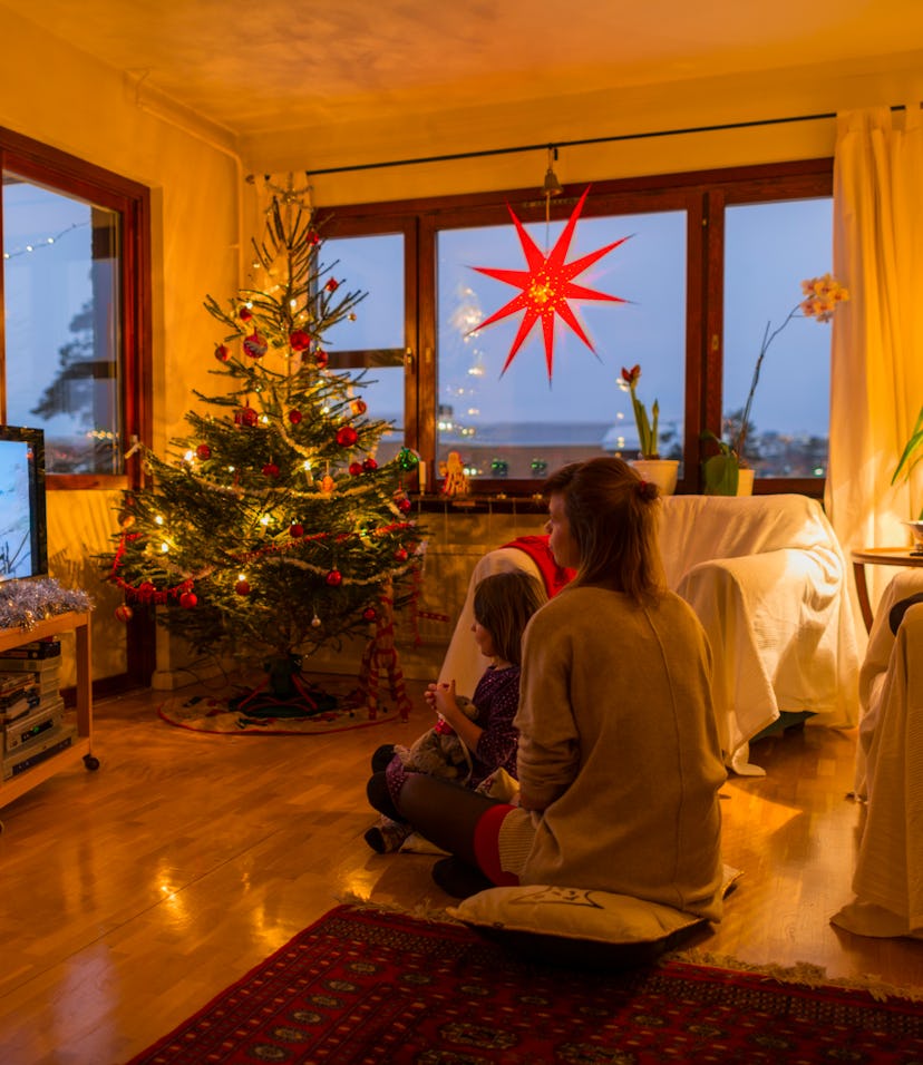 family watching christmas movie