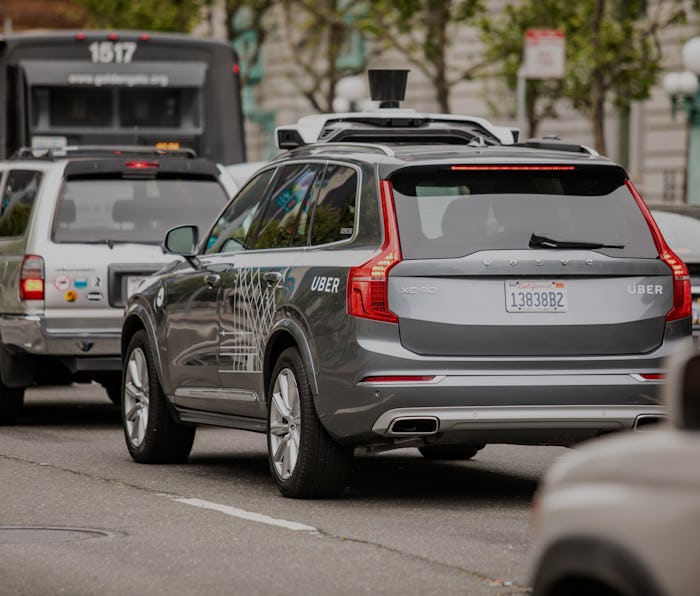 Uber self-driving car on a city street.