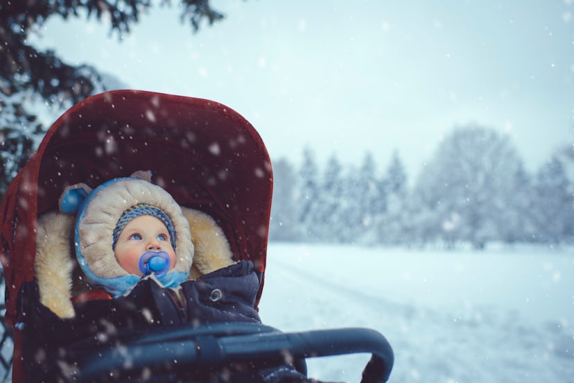 baby in stroller in winter