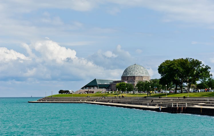 The Adler Planetarium in Chicago, Illinois sits right on the waters of Lake Michigan.