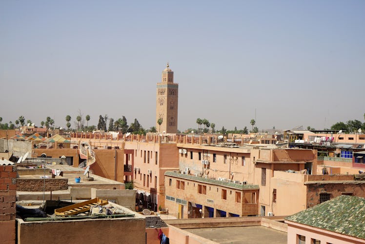 The city of Marrakesh is filled with sand-colored buildings.