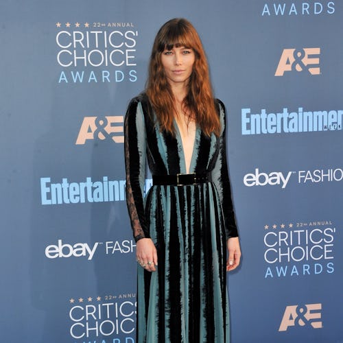 Jessica Biel's long hair with bangs is a no-frills look