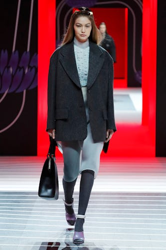 Gigi Hadid walking the runway at Prada's Fall fashion show