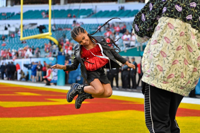 Jay-Z snapped a photo of Blue Ivy jumping at the 2020 Super Bowl in Miami.