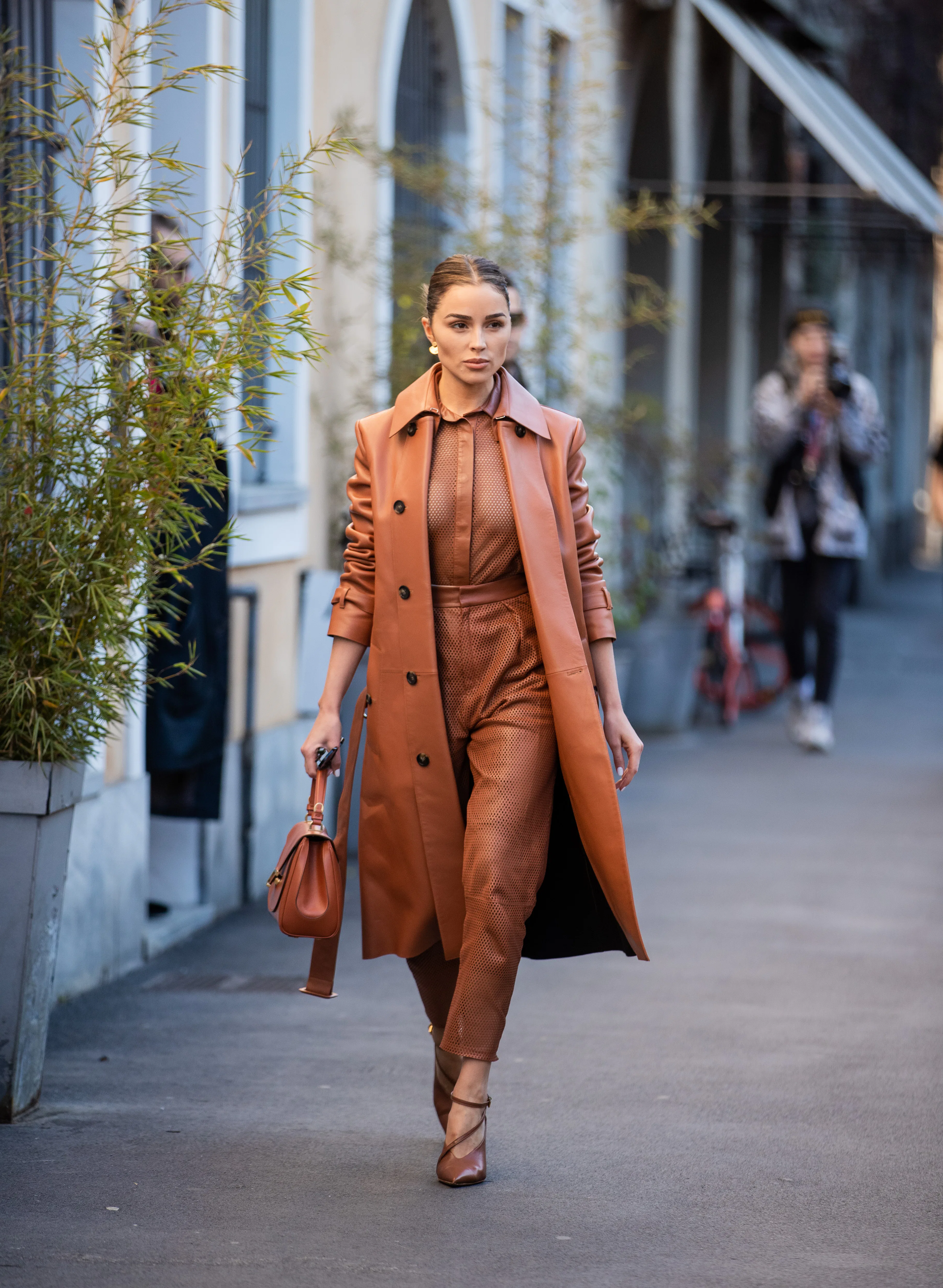 knee length dresses for ladies Genuine Leather Celebrity Olivia Culpo Brown Dress