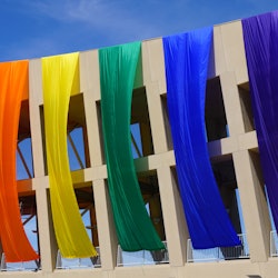 A rainbow flag hangs on a monument in Salt Lake City, Utah. Utah is one of the most conservative sta...