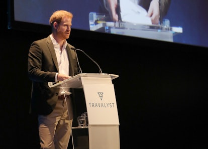 Prince Harry speaks at an event for Travalyst.