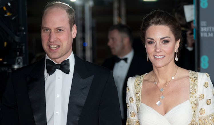 Prince William and Kate Middleton smiling awkwardly at the 2020 BAFTAs
