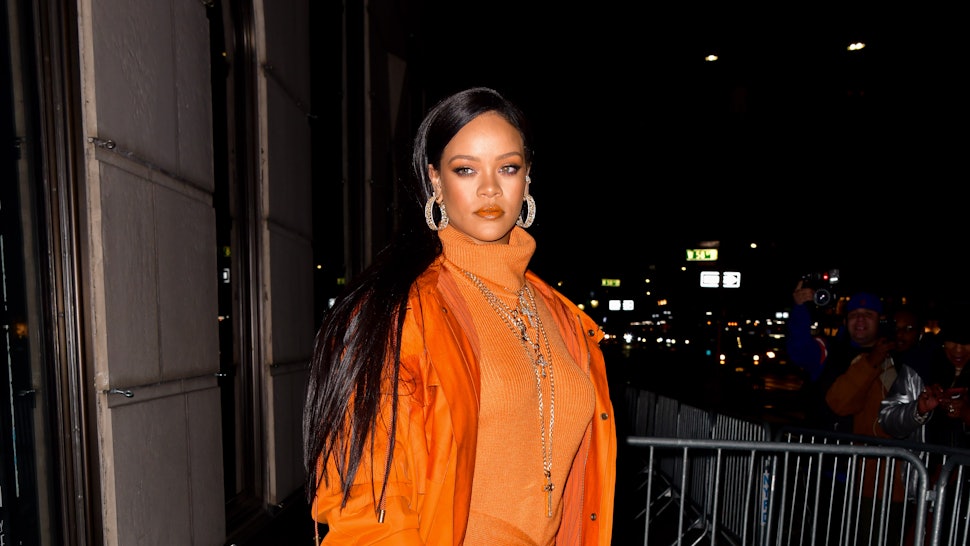 Rihanna Matched Her Orange Lipstick To Her Mini Dress For Fashion Week