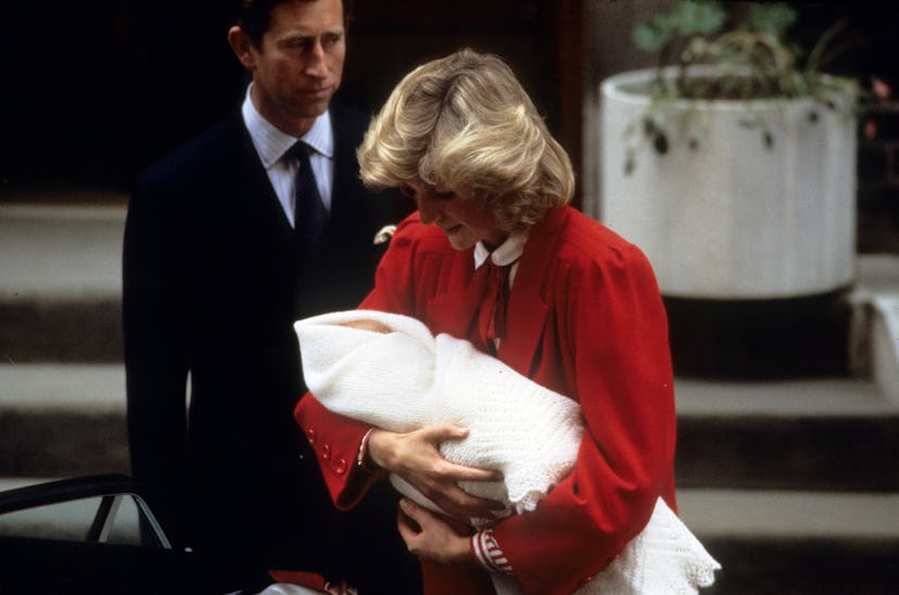 Princess Diana held Prince Harry on the steps of St. Mary's Hospital in London after his birth