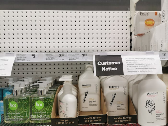 empty shelves, sold out hand sanitizer