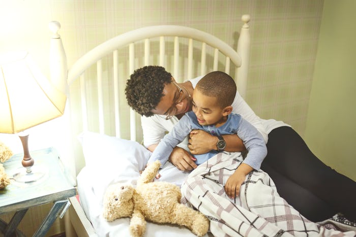 mom and son in bed at bedtime