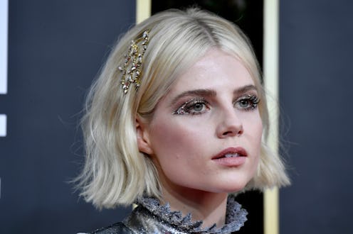 Lucy Boynton's sparkly clip is a great way to accessorize short hair