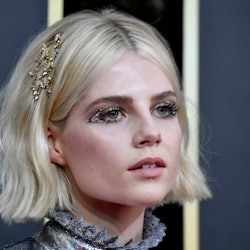 Lucy Boynton's sparkly clip is a great way to accessorize short hair