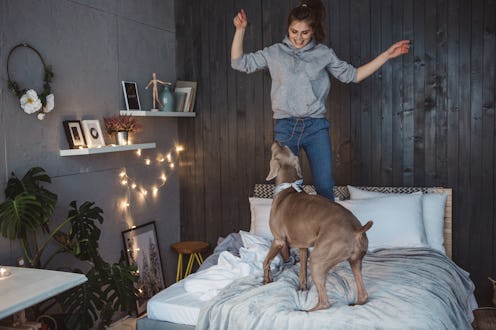 A woman tries a TikTok dance challenge in her bedroom, but is interrupted by her dog. TikTok dances ...
