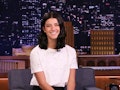 Charli D'Amelio in a white shirt and black skirt on The Tonight Show 