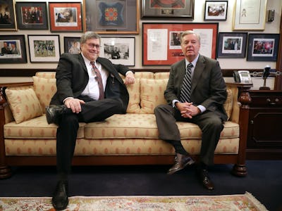 William Bar and Lindsey Graham sitting on a couch