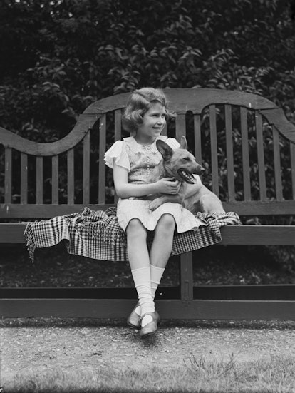 Queen Elizabeth with one of her first corgis as a young princess.