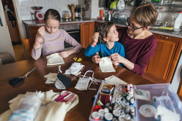 Making homemade masks together is one tip for when your kid is afraid of face masks.