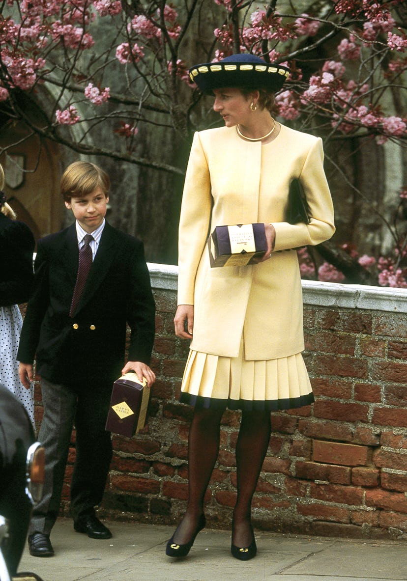Princess Diana dressed in yellow and black for Easter