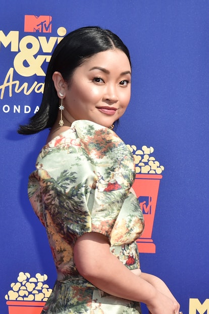 Lana Condor's flipped out lob is an easy hairstyle for work