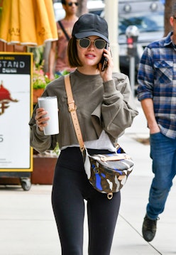 Lucy Hale, Oversized Blue Sweatshirt, White Sneakers, Relaxed Fit