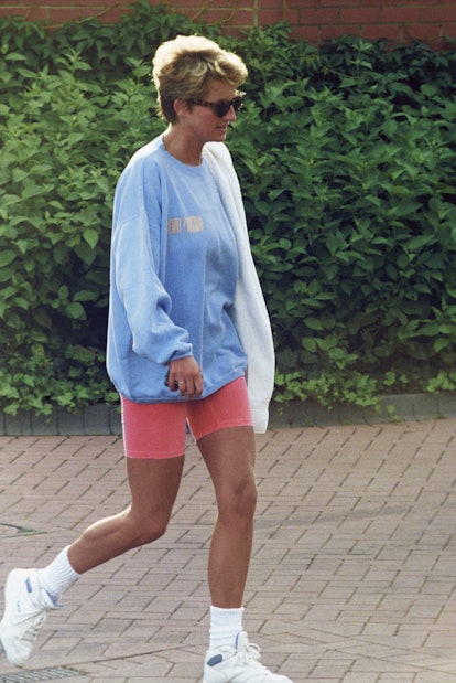 Princess Diana in her bike shorts.