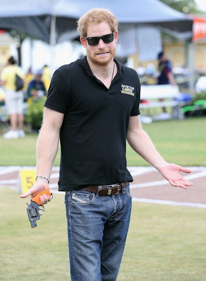 Prince Harry in jeans and a t-shirt.
