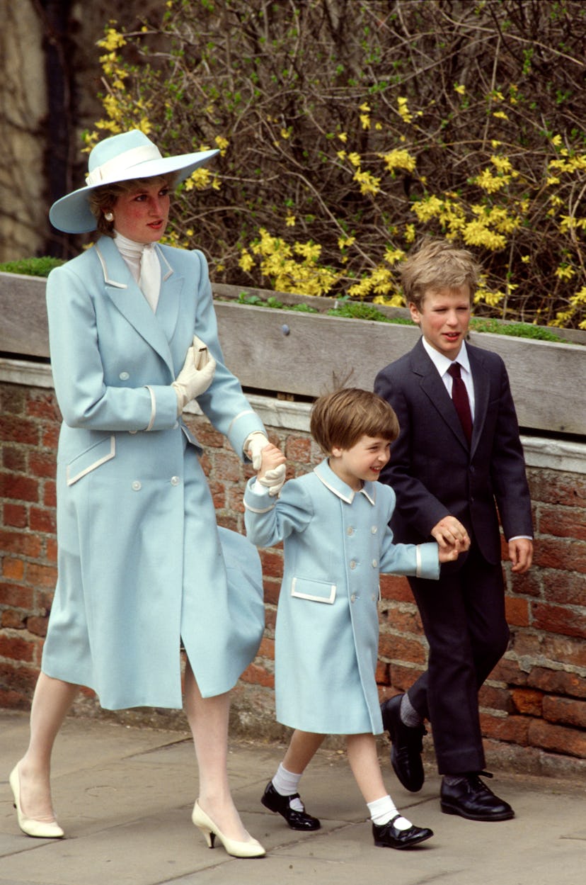 Princess Diana went for matching pale blue coats with her son Prince William.
