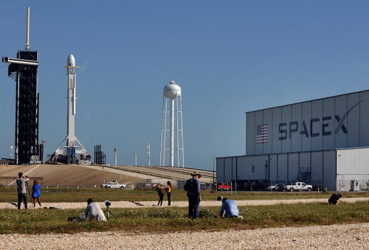 A rocket preparing to take Starlink satellites into low Earth orbit, or LEO.