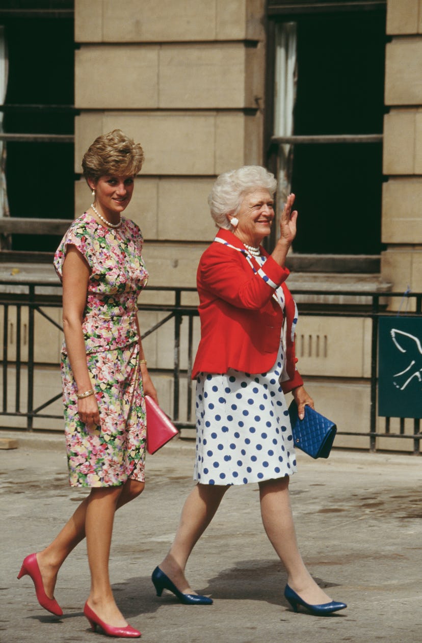 Princess Diana wears a floral dress