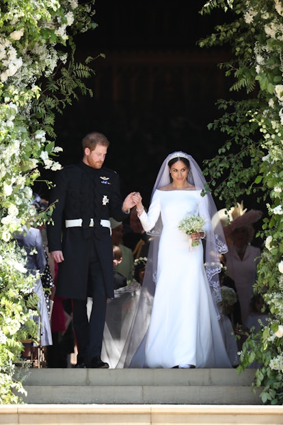 Meghan Markle wore an off-the-shoulder dress Givenchy wedding dress in May 2018. 